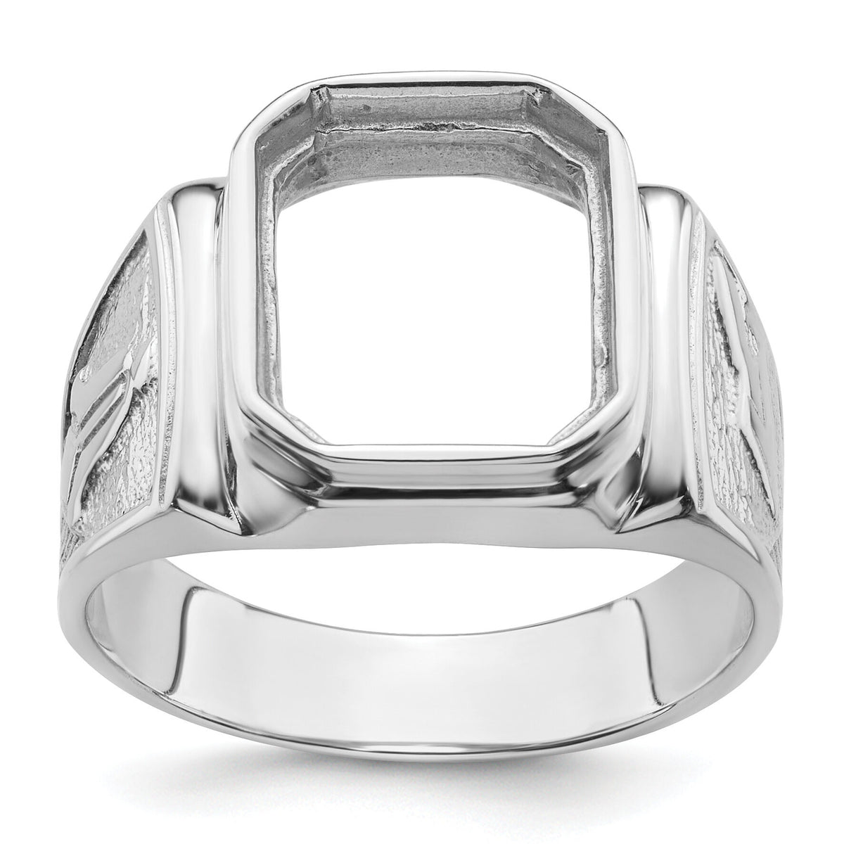 14k White Gold Men's Polished and Textured Masonic Ring Mounting-Y4087