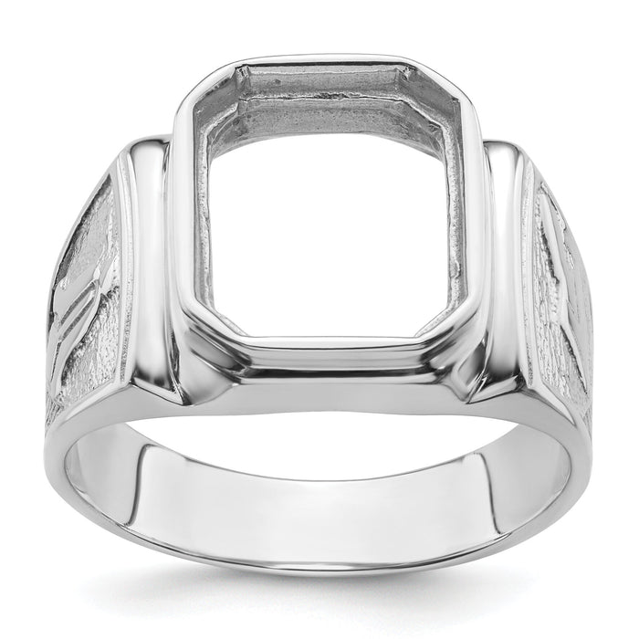 14k White Gold Men's Polished and Textured Masonic Ring Mounting-Y4087