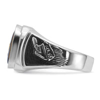 14kw Men's Textured w/ Black Enamel & Imit. Blue Spinel Masonic Ring-Y4087M