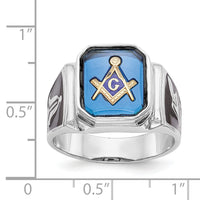 14kw Men's Textured w/ Black Enamel & Imit. Blue Spinel Masonic Ring-Y4087M
