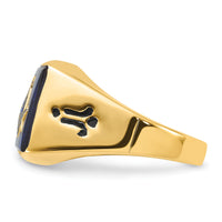 14k Men's Grooved w/ Black Enamel & Imit. Blue Spinel Masonic Ring-Y4090M