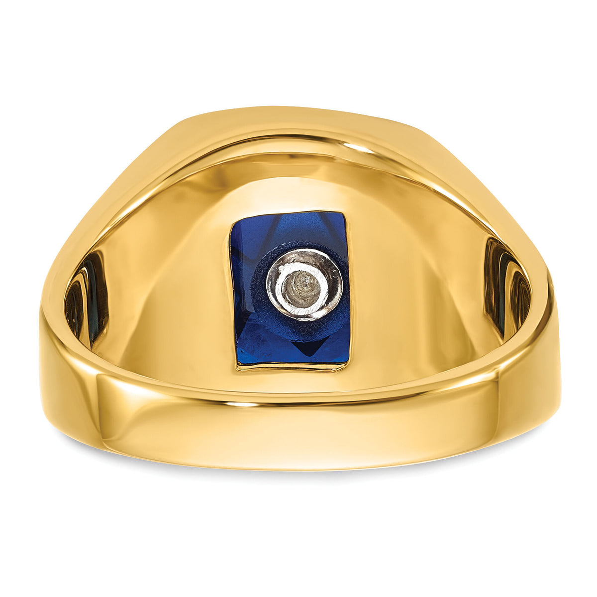 14k Men's Grooved w/ Black Enamel & Imit. Blue Spinel Masonic Ring-Y4090M