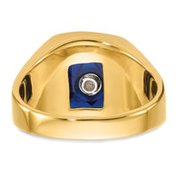 14k Men's Grooved w/ Black Enamel & Imit. Blue Spinel Masonic Ring-Y4090M