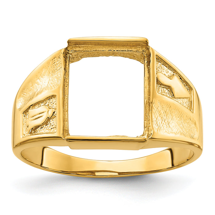 14k Men's Polished and Textured Masonic Ring Mounting-Y4092