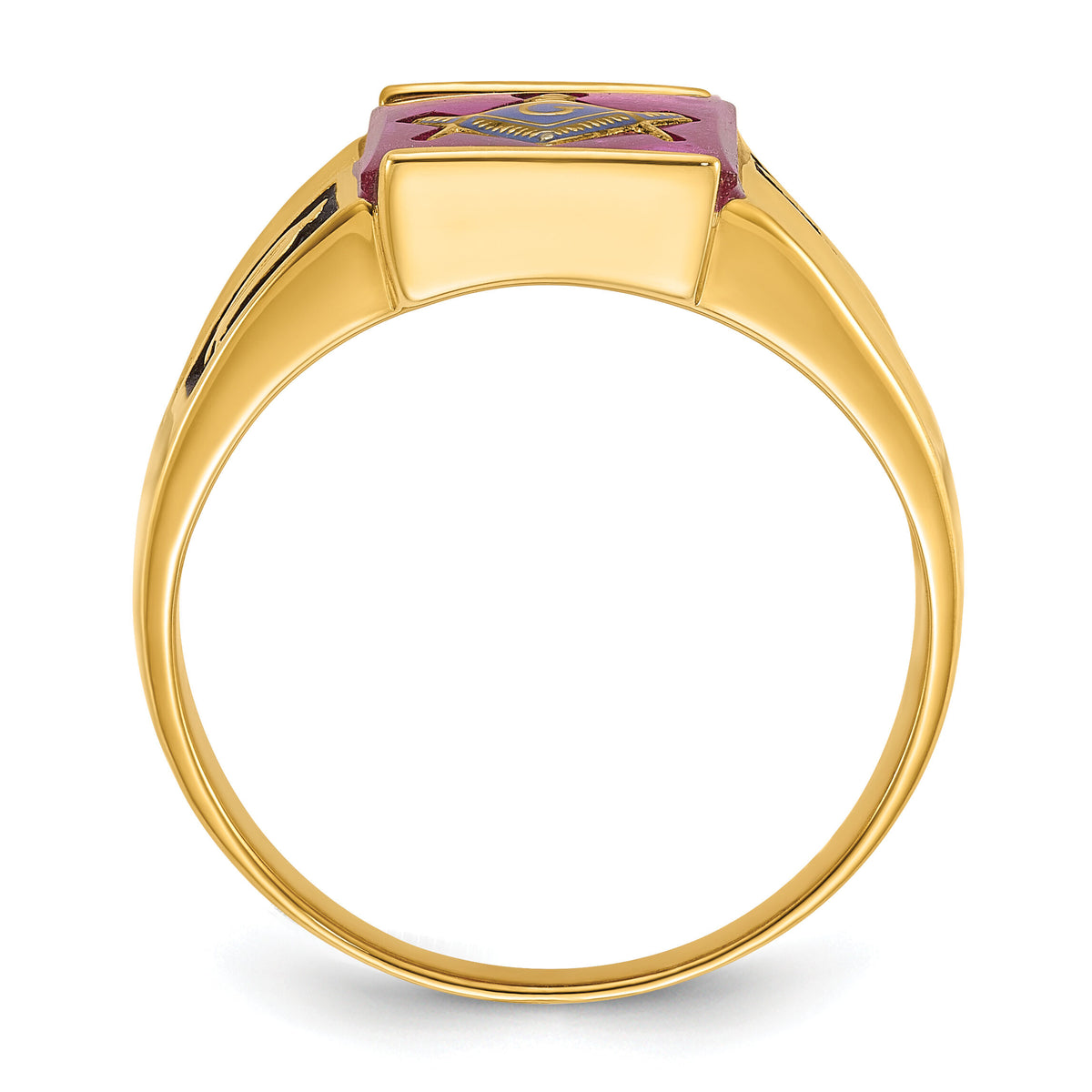 14k Men's Textured w/ Black Enamel & Lab Cr. Ruby Masonic Ring-Y4092M