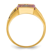 14k Men's Textured w/ Black Enamel & Lab Cr. Ruby Masonic Ring-Y4092M