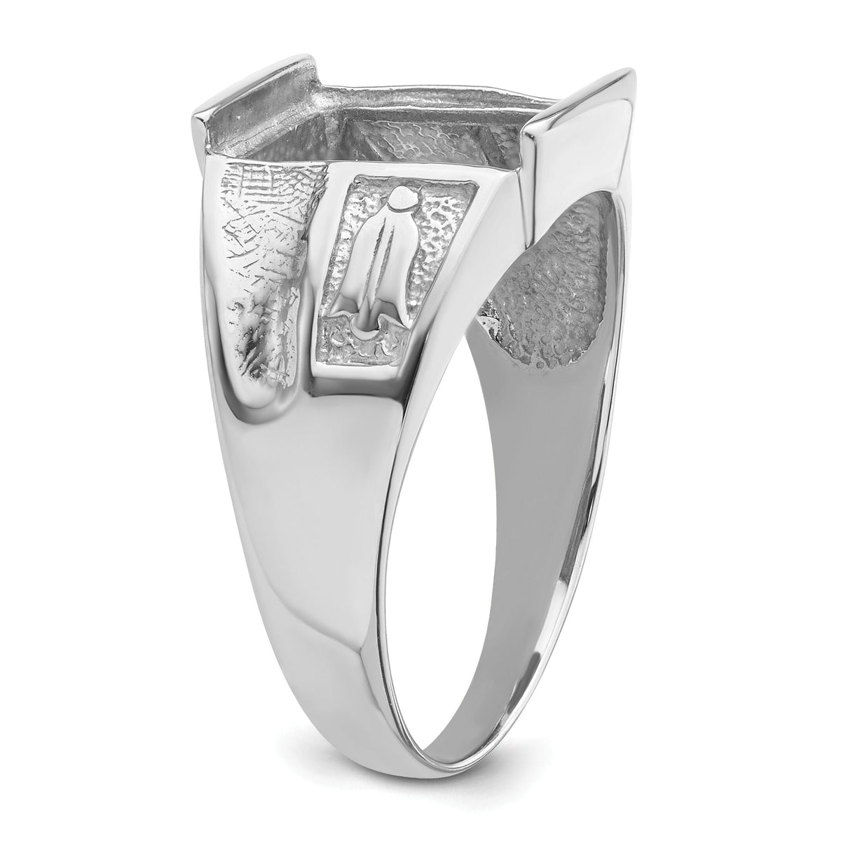 14k White Gold Men's Polished and Textured Masonic Ring Mounting-Y4093