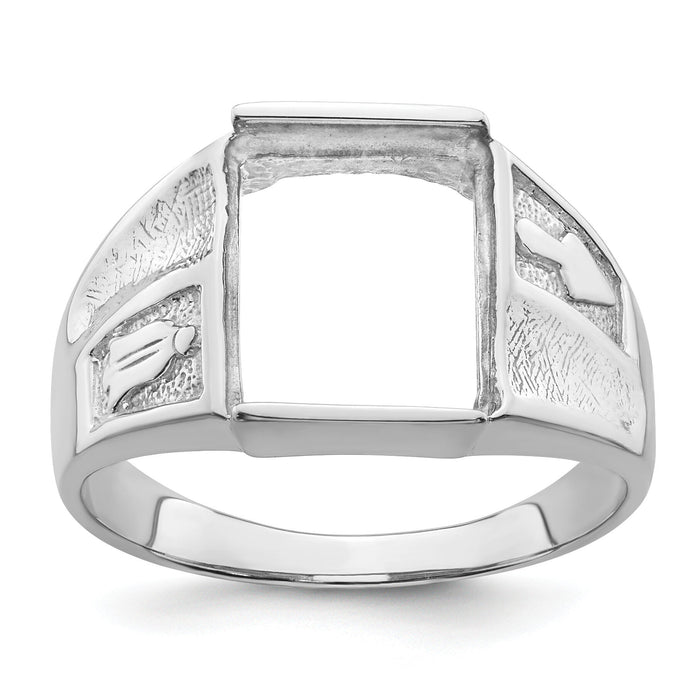14k White Gold Men's Polished and Textured Masonic Ring Mounting-Y4093