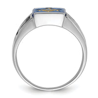 14kw Men's Textured w/ Black Enamel & Imit. Blue Spinel Masonic Ring-Y4093M
