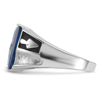 14kw Men's Textured w/ Black Enamel & Imit. Blue Spinel Masonic Ring-Y4093M