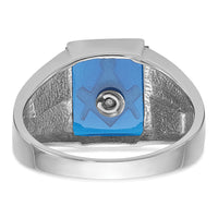 14kw Men's Textured w/ Black Enamel & Imit. Blue Spinel Masonic Ring-Y4093M