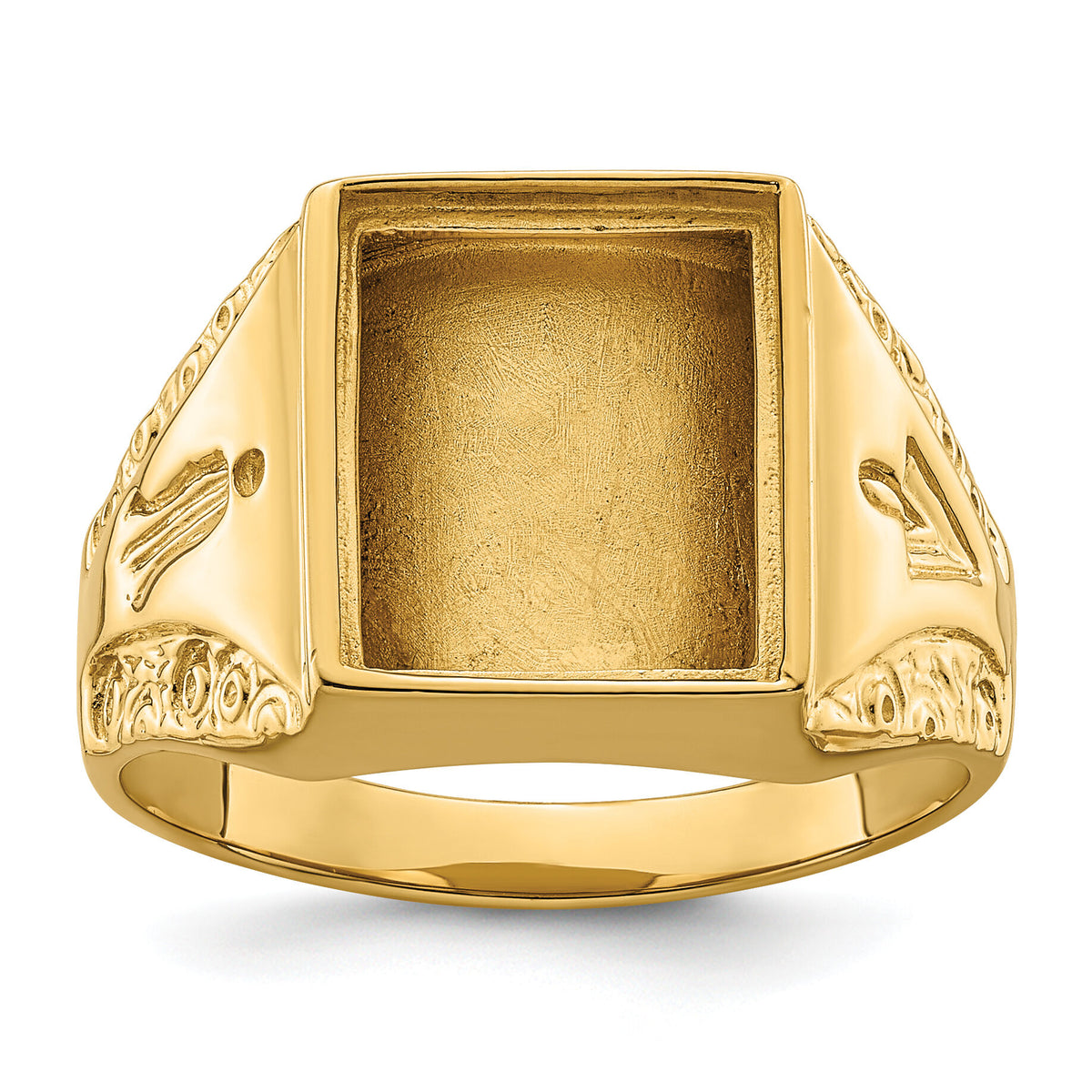 14k Men's Polished and Textured Masonic Ring Mounting-Y4094
