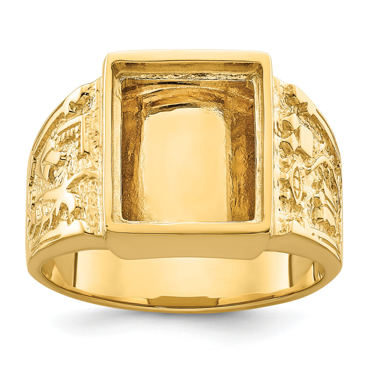 14k Men's Polished and Textured Masonic Ring Mounting-Y4096
