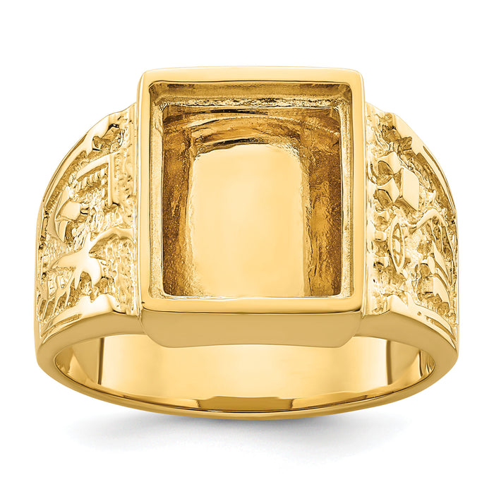14k Men's Polished and Textured Masonic Ring Mounting-Y4096