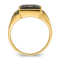 14k Men's Polished & Textured w/ Black Enamel & Onyx Masonic Ring-Y4096M