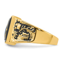 14k Men's Polished & Textured w/ Black Enamel & Onyx Masonic Ring-Y4096M