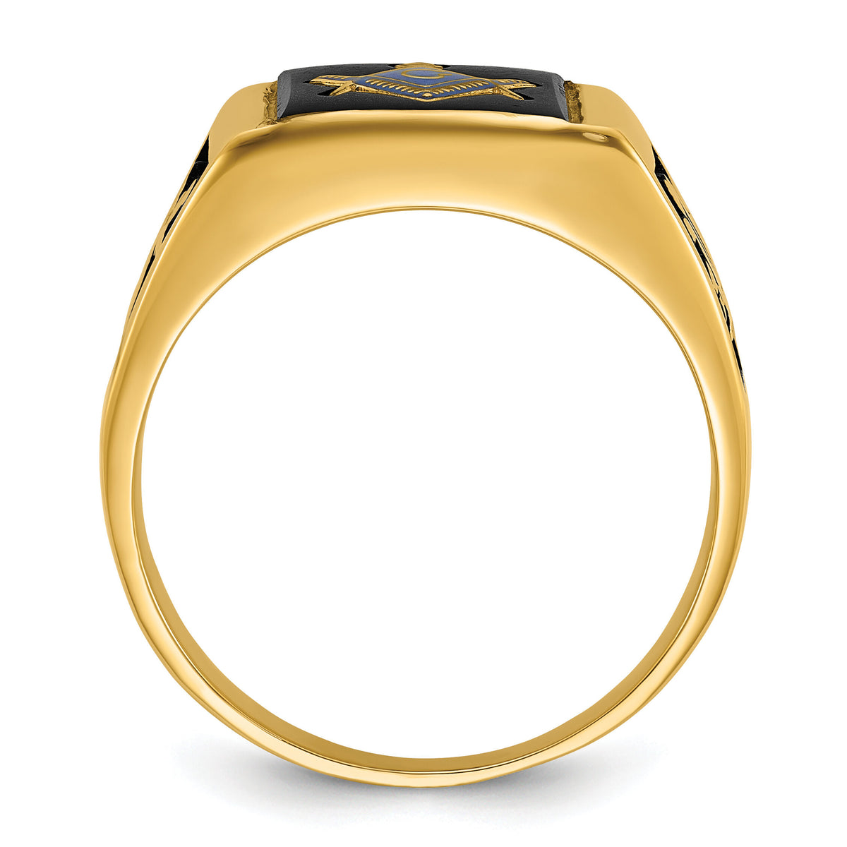 14k Men's Polished and Textured with Black Enamel & Onyx Masonic Ring-Y4100M