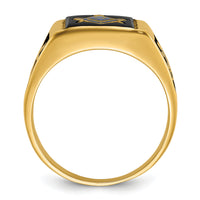 14k Men's Polished and Textured with Black Enamel & Onyx Masonic Ring-Y4100M