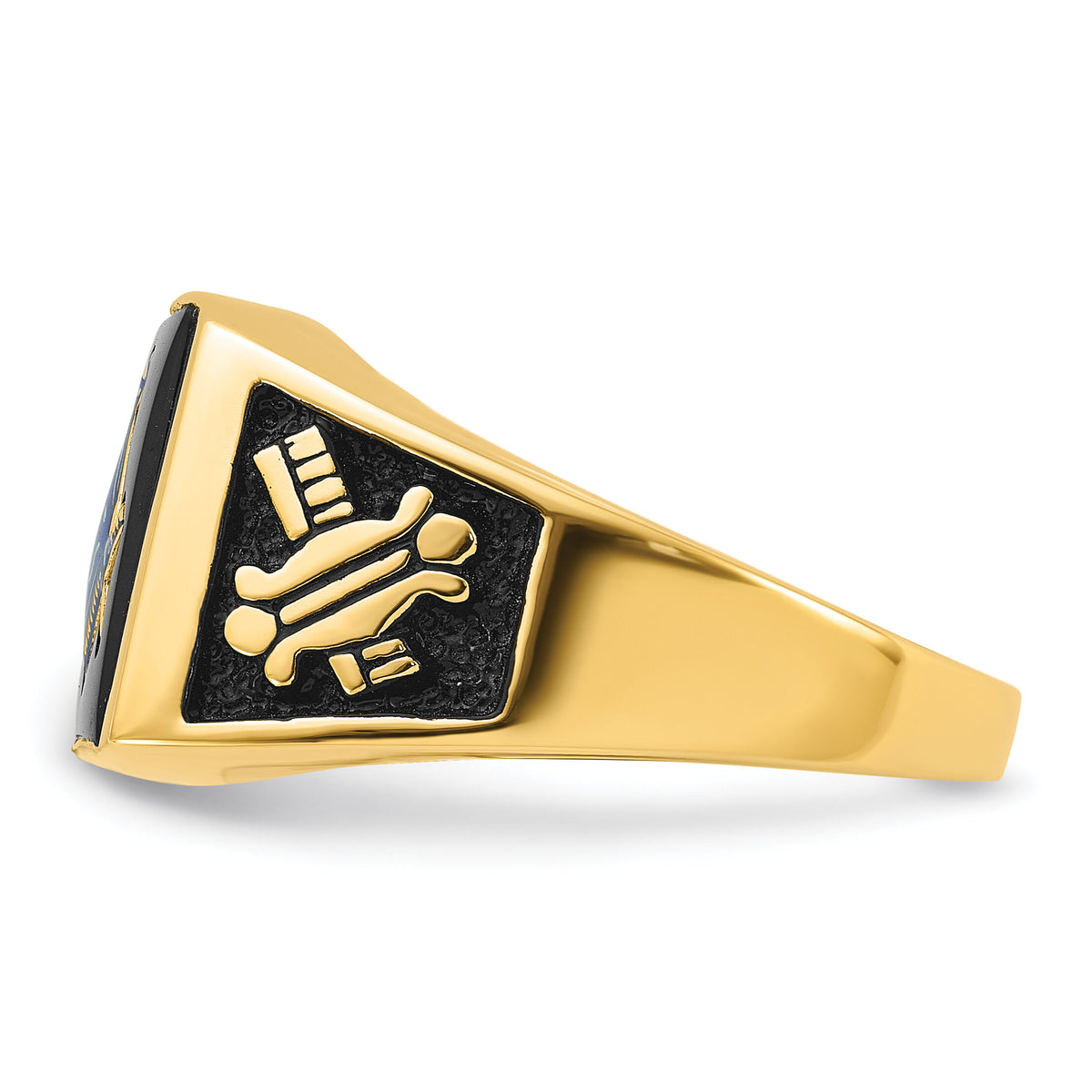 14k Men's Polished and Textured with Black Enamel & Onyx Masonic Ring-Y4100M