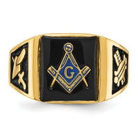 14k Men's Polished and Textured with Black Enamel & Onyx Masonic Ring-Y4100M