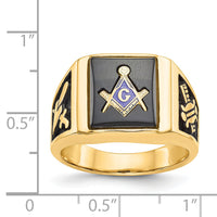 14k Men's Polished and Textured with Black Enamel & Onyx Masonic Ring-Y4100M