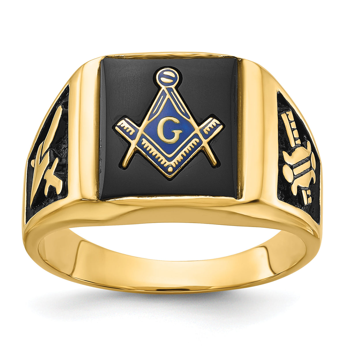 14k Men's Polished and Textured Masonic Ring Mounting-Y4100