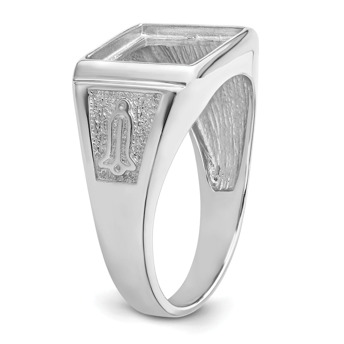 14k White Gold Men's Polished and Textured Masonic Ring Mounting-Y4109