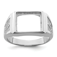 14k White Gold Men's Polished and Textured Masonic Ring Mounting-Y4109