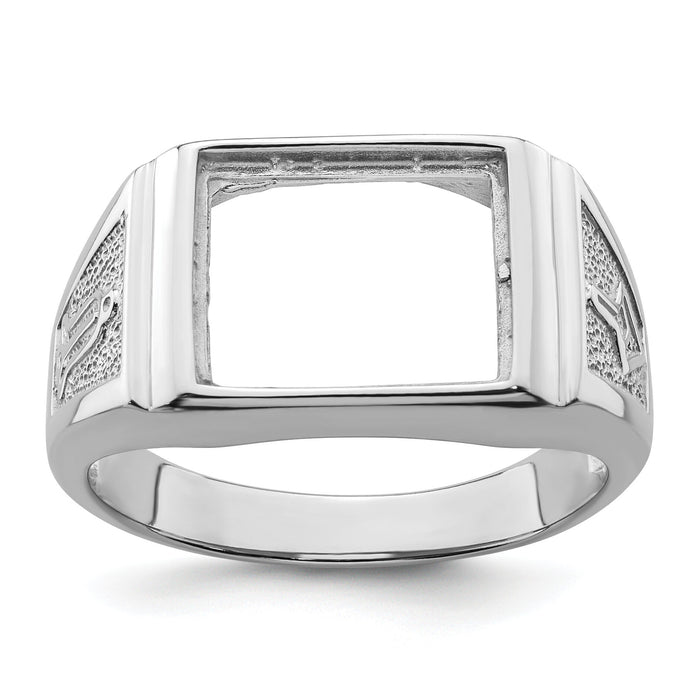 14k White Gold Men's Polished and Textured Masonic Ring Mounting-Y4109
