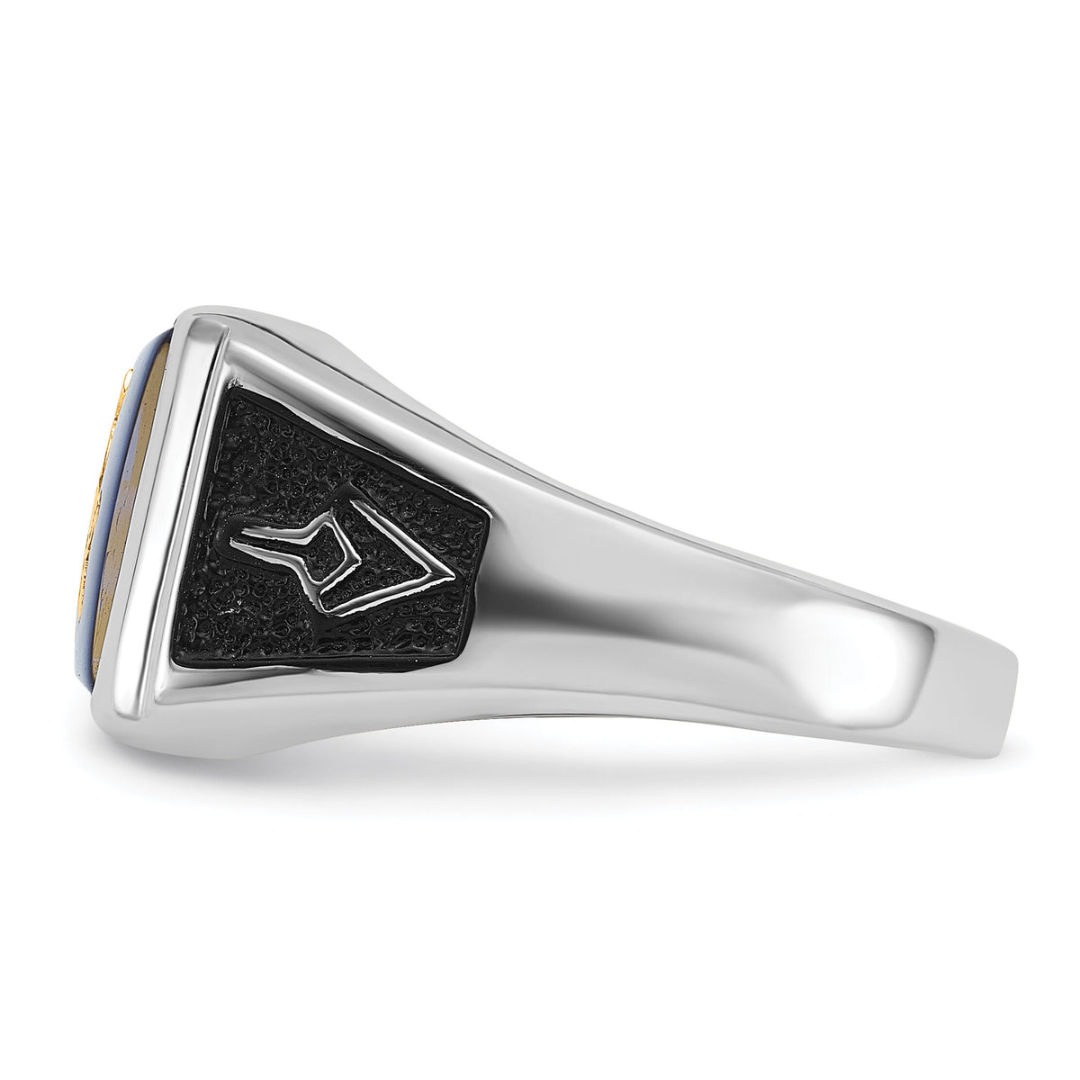 14kw Men's Textured w/ Black Enamel & Imit. Blue Spinel Masonic Ring-Y4109M