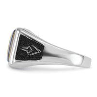 14kw Men's Textured w/ Black Enamel & Imit. Blue Spinel Masonic Ring-Y4109M