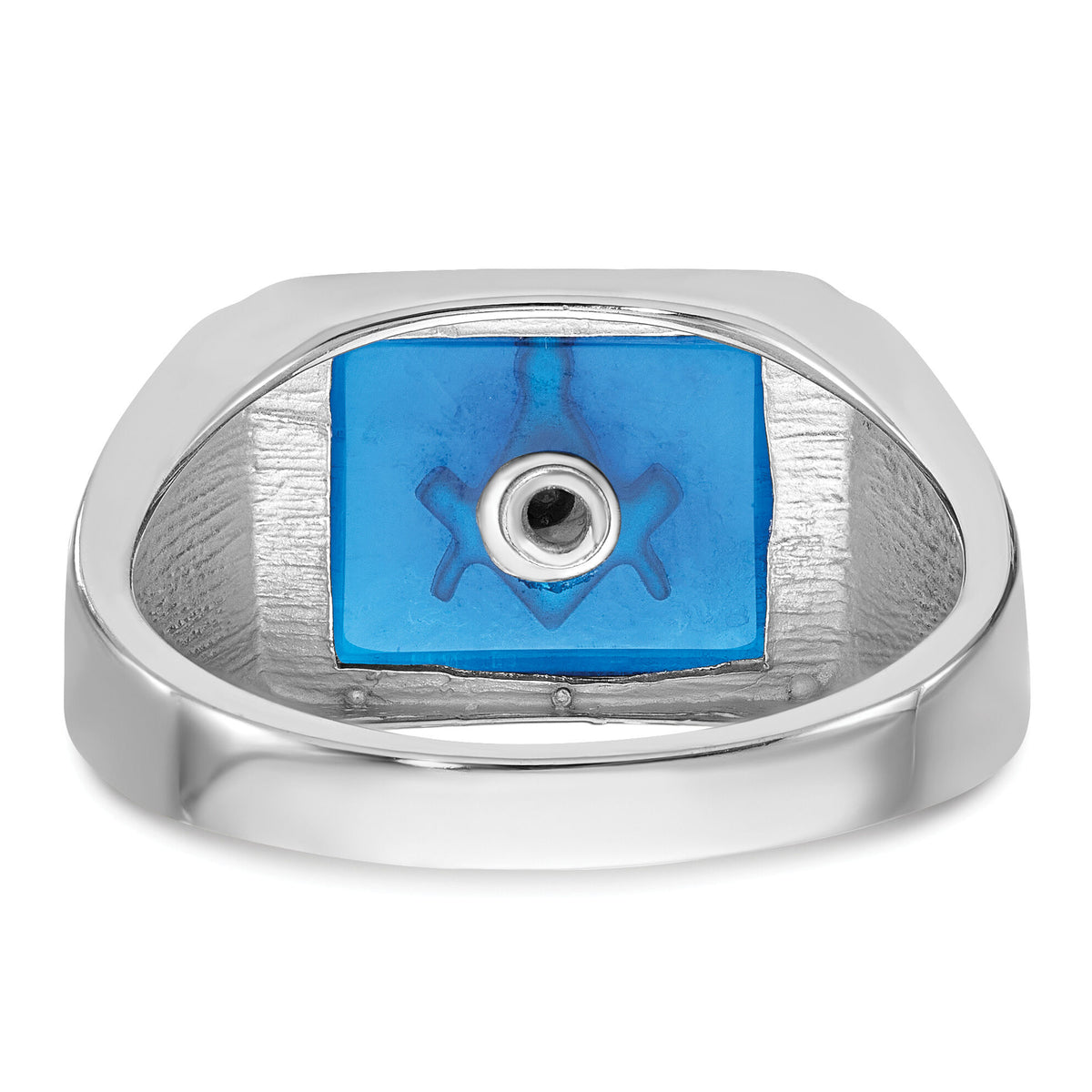 14kw Men's Textured w/ Black Enamel & Imit. Blue Spinel Masonic Ring-Y4109M