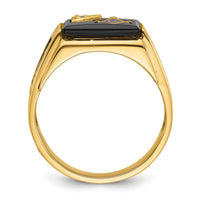 14k Men's Textured w/ Black Enamel, Onyx & Diamond Masonic Ring-Y4110AA