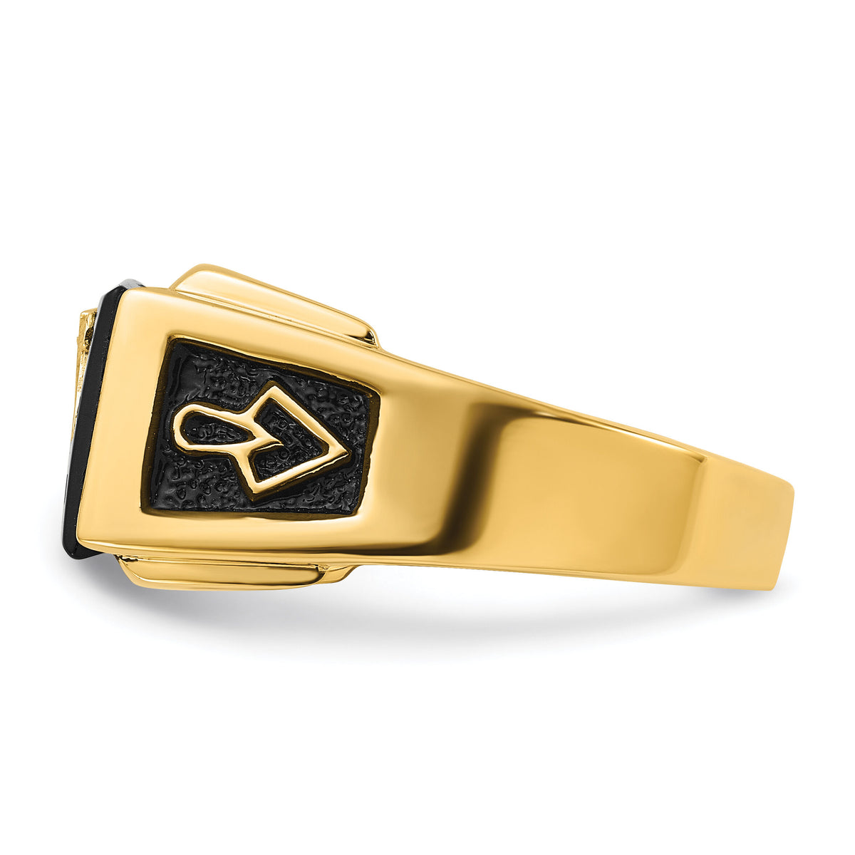 14k Men's Textured w/ Black Enamel, Onyx & Diamond Masonic Ring-Y4110MAA