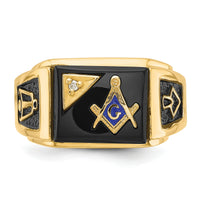 14k Men's Textured w/ Black Enamel, Onyx & Diamond Masonic Ring-Y4110MAA