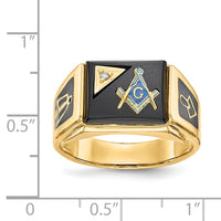 14k Men's Textured w/ Black Enamel, Onyx & Diamond Masonic Ring-Y4110AA