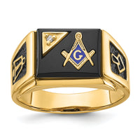 14k Men's Textured w/ Black Enamel, Onyx & Diamond Masonic Ring-Y4110MAA