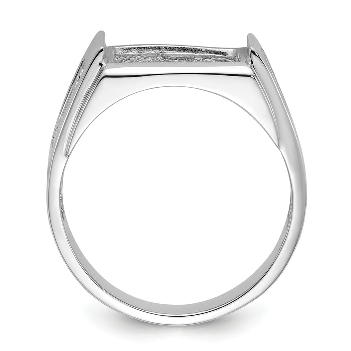 14k White Gold Men's Polished and Textured Masonic Ring Mounting-Y4111