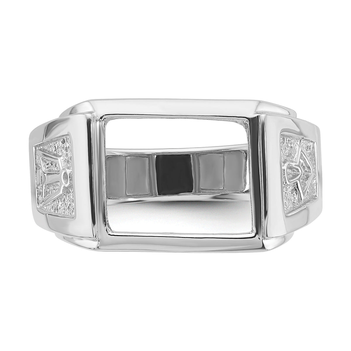 14k White Gold Men's Polished and Textured Masonic Ring Mounting-Y4111
