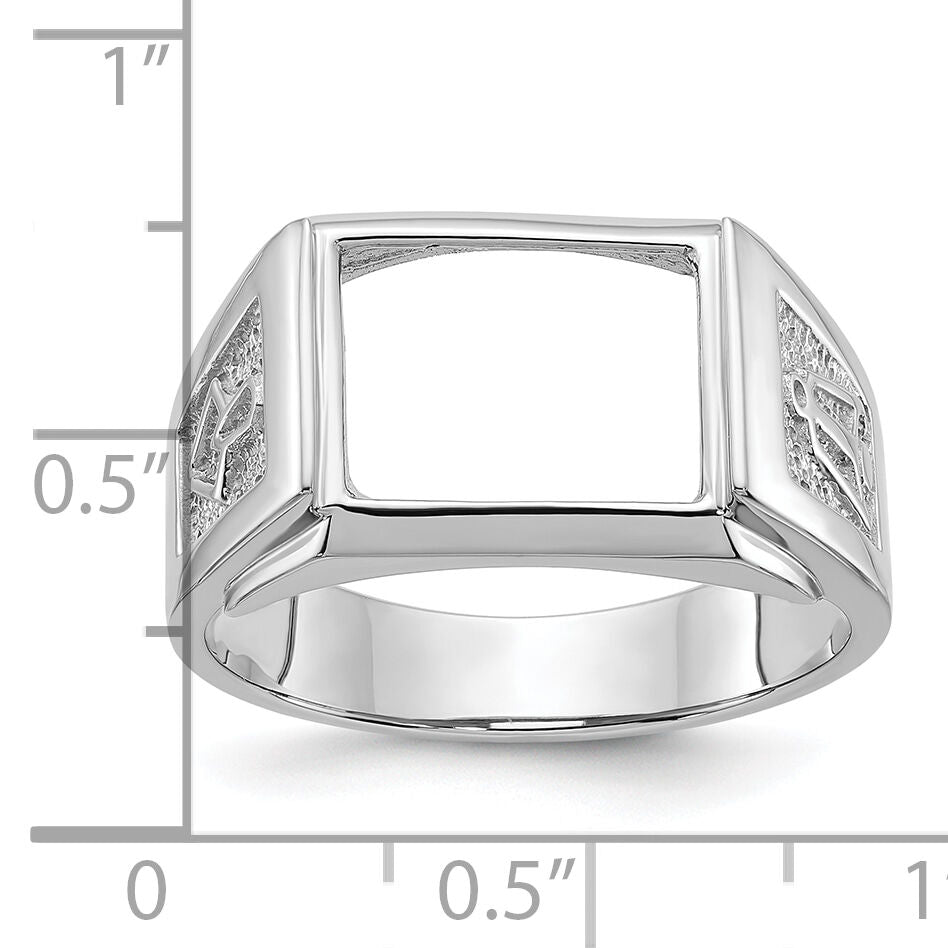 14k White Gold Men's Polished and Textured Masonic Ring Mounting-Y4111