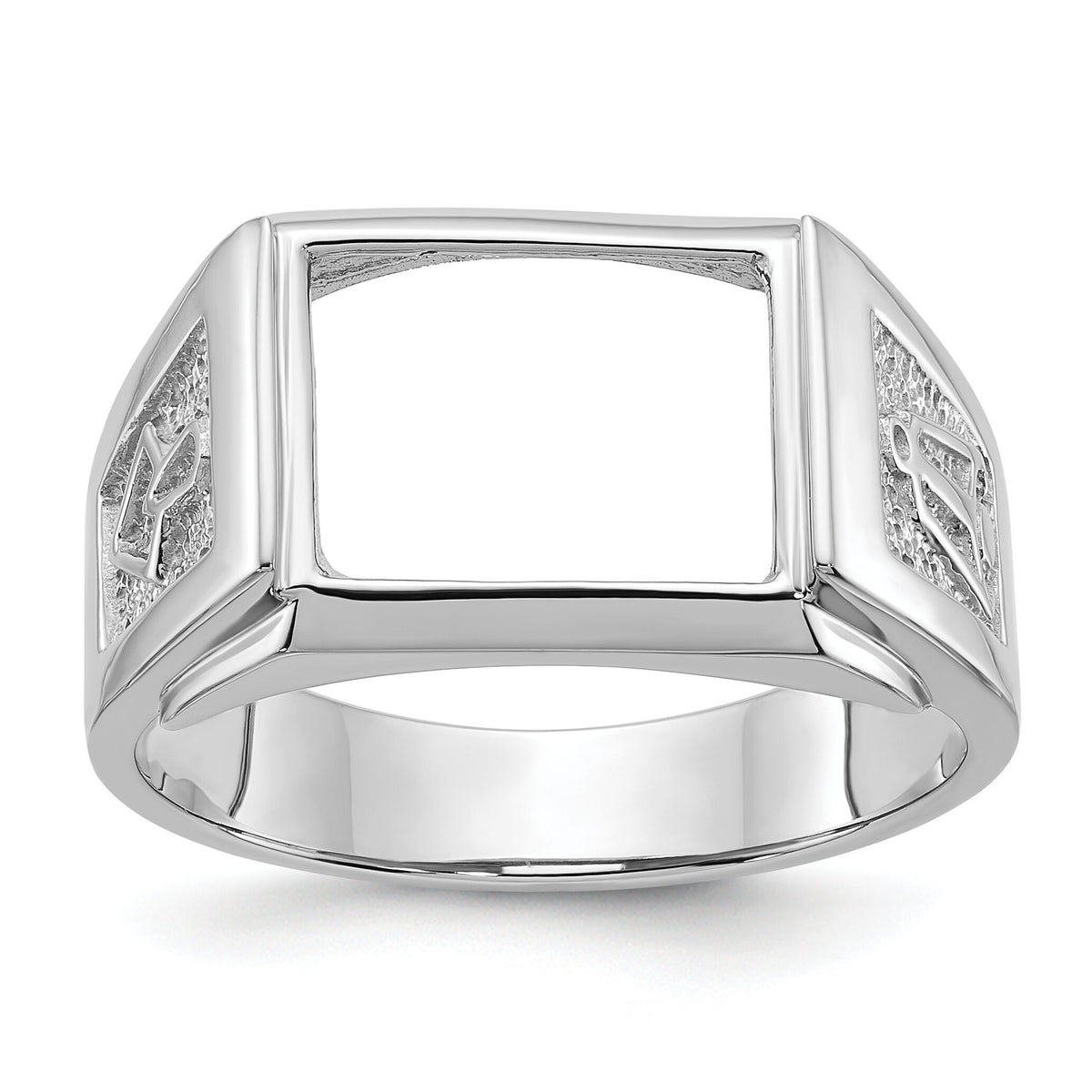 14k White Gold Men's Polished and Textured Masonic Ring Mounting-Y4111