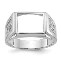14k White Gold Men's Polished and Textured Masonic Ring Mounting-Y4111
