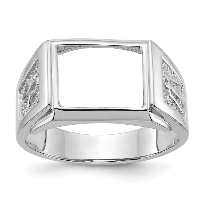 14k White Gold Men's Polished and Textured Masonic Ring Mounting-Y4111