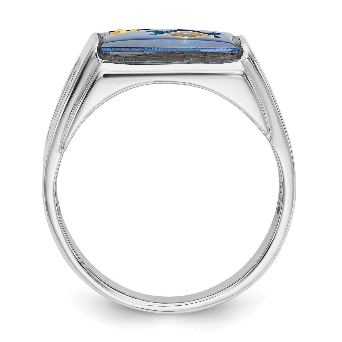 14kw Men's Textured, Enameled Dia Imit. Blue Spinel Masonic Ring-Y4111AA