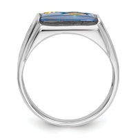 14kw Men's Textured, Enameled Dia Imit. Blue Spinel Masonic Ring-Y4111MAA