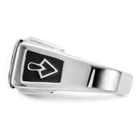 14kw Men's Textured, Enameled Dia Imit. Blue Spinel Masonic Ring-Y4111AA