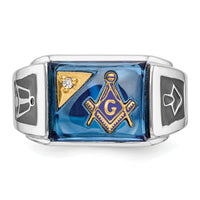 14kw Men's Textured, Enameled Dia Imit. Blue Spinel Masonic Ring-Y4111AA
