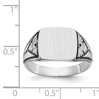 14k White Gold 11.5x11.0mm Closed Back Antiqued Mens Signet Ring-Y4138