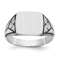 14k White Gold 11.5x11.0mm Closed Back Antiqued Mens Signet Ring-Y4138