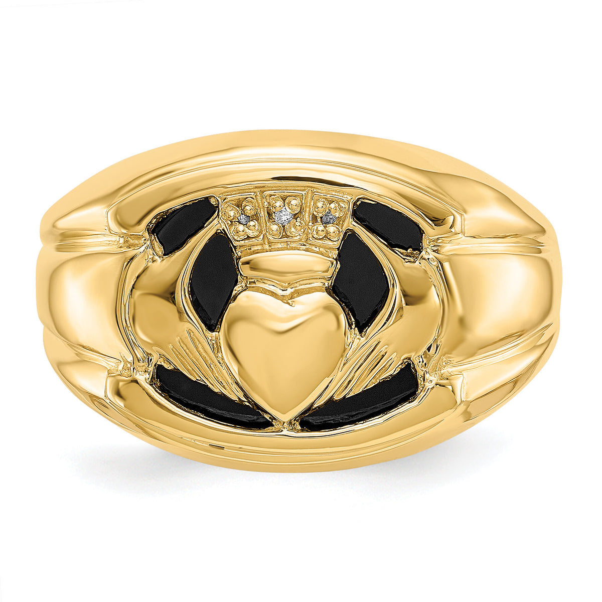 14k AA Diamond and Onyx Mens Claddagh Ring-Y4142AA